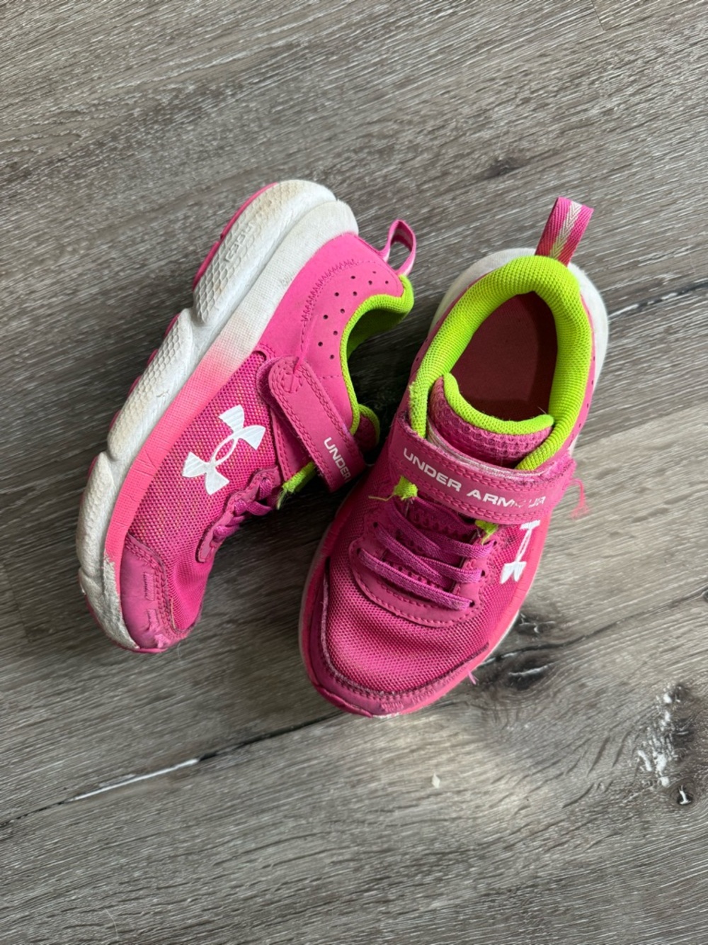 Under Armour Kids Hot Pink and Neon Green Athletic Sneakers